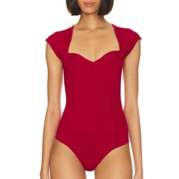 Simkhai Barbara Sweetheart Bodysuit in Carmine Small - Picture 2 of 8